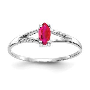 10k White Gold Polished Genuine Red Ruby Birthstone Ring (size 6)